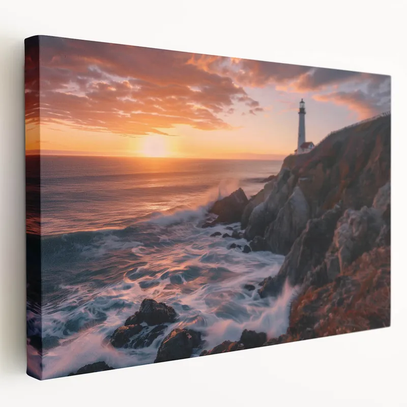 Reduced Price Golden Sunset Lighthouse Art - Scenic Coastal Canvas Print Decor