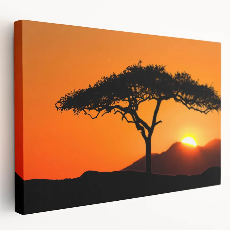 Sunset Tree Silhouette Wall Art - African Landscape Canvas Print Direct From Factory
