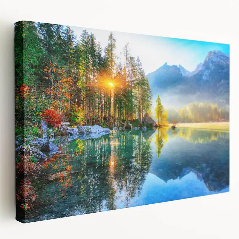 Radiant Sunrise Lake Art - Vibrant Forest Reflection Scenic Photography Don’t Miss Out