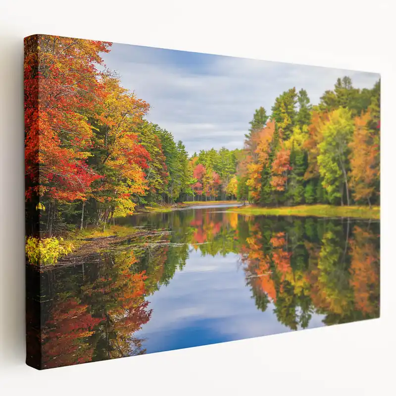 Autumn Lake Reflection Art - Vibrant Fall Colors Scenic Photography Print Clearance
