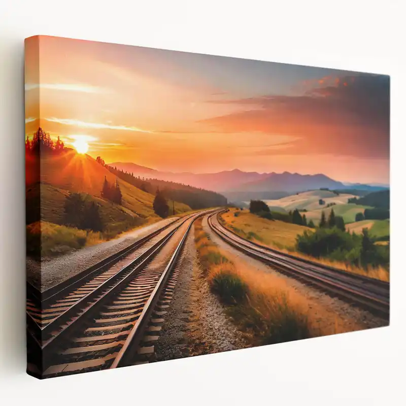 Sunset Over Railway - Scenic Railroad Wall Art on Canvas and Prints Free Returns
