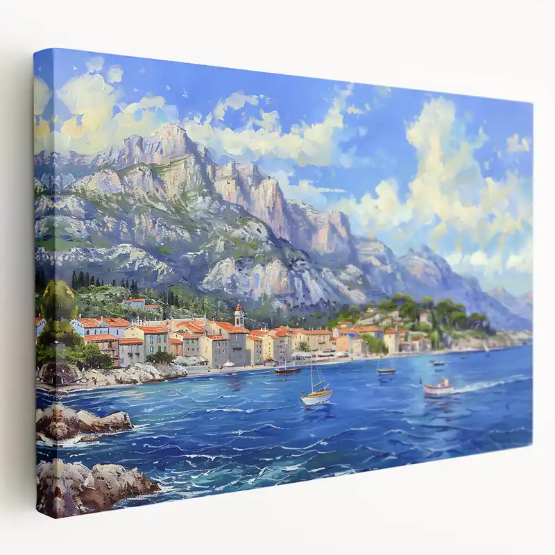 Vibrant Coastal Town Art – Mediterranean Harbor Canvas New Release