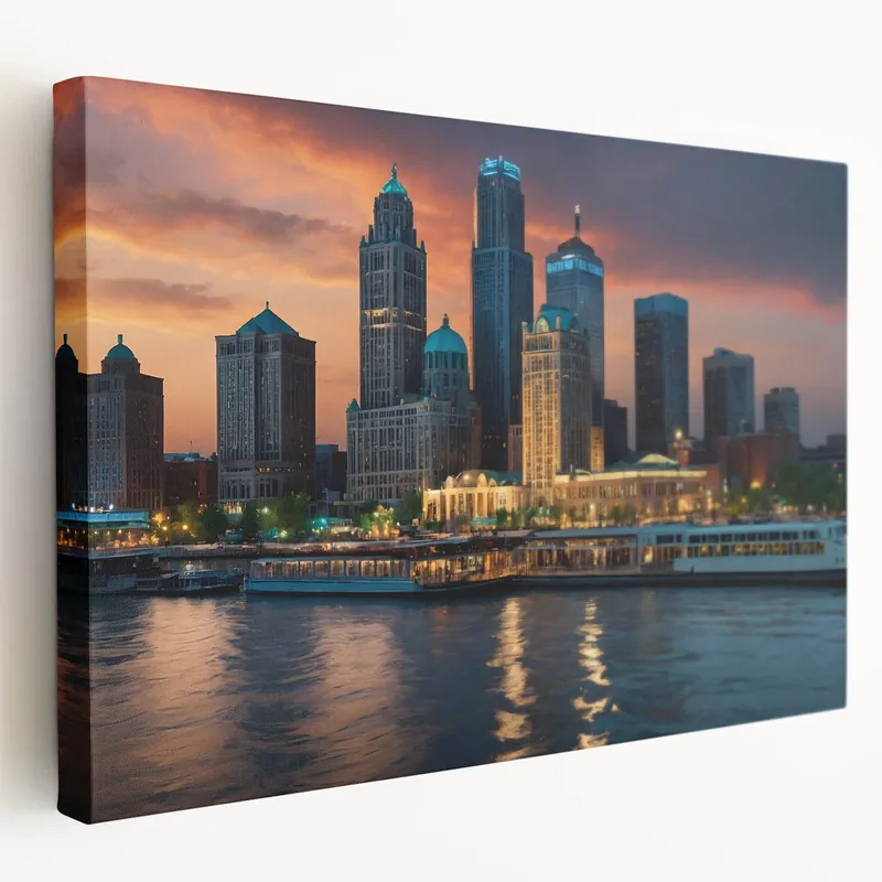 Majestic Detroit Skyline at Sunset - Vibrant Cityscape Photography Art Markdown