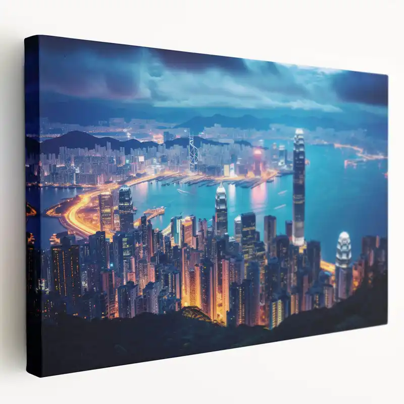 Hong Kong Cityscape Art | Vibrant Skyline | Night Photography Canvas Best Seller