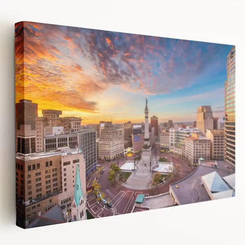 Indianapolis Skyline Sunset Art - Downtown Panorama Canvas Print In Demand