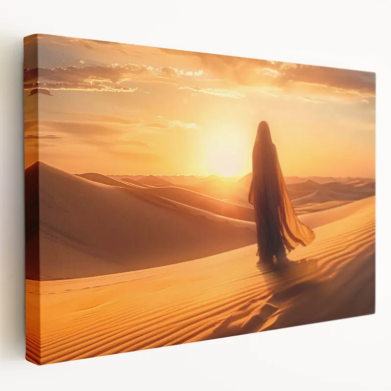 Free Shipping Golden Desert Sunrise - Serene Landscape Canvas Art with Silhouette
