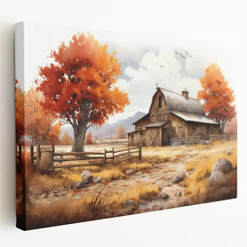 Free Shipping Autumn Barn Wall Art - Rustic Farmhouse Canvas Print - Country Decor