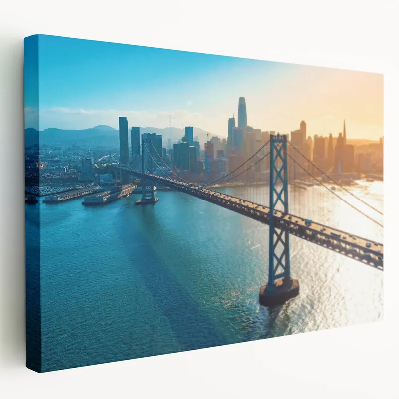 San Francisco Skyline Art | Golden Hour Cityscape with Bay Bridge | Canvas Warranty Included
