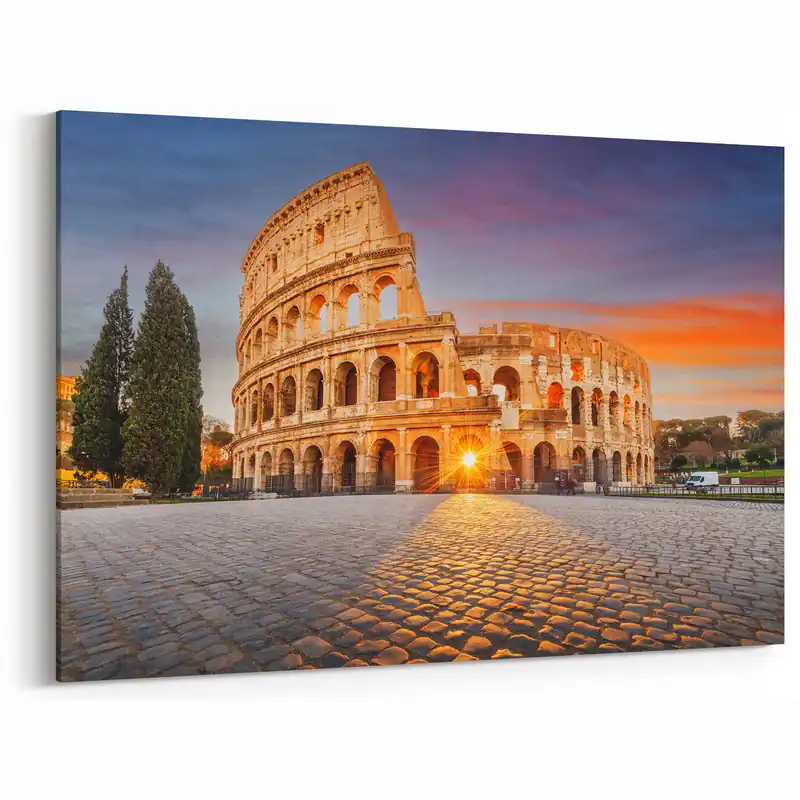 Ancient Ruins Wall Art - Vibrant Roman Colosseum Sunset Canvas Print Warranty Included