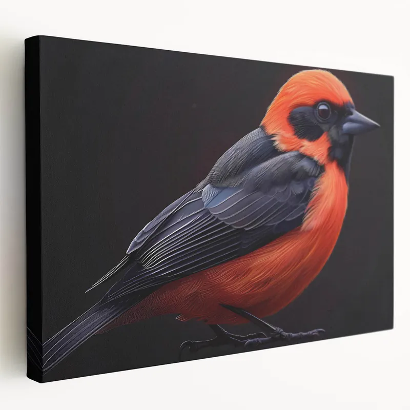 Striking Tropical Bird Wall Art - Bold Red and Black Canvas Print - Framed Art Secure Checkout