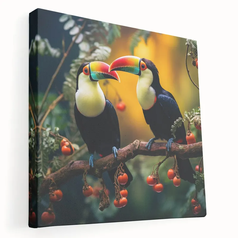 Direct From Factory Toucans on a Branch Wall Art - Vibrant Tropical Birds Canvas Print Decor
