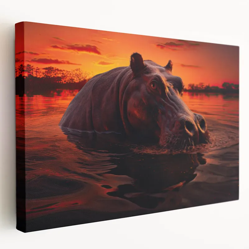 Free Delivery Majestic Hippo at Sunset - Wildlife Hippopotamus Canvas & Framed Art
