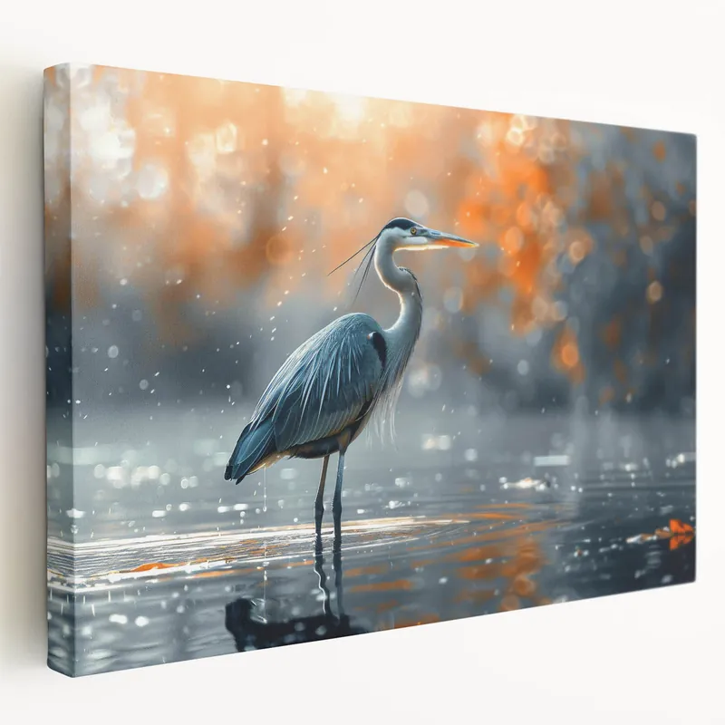 Vibrant Heron Wall Art - Stunning Heron Canvas Print with Bokeh Effect Trending