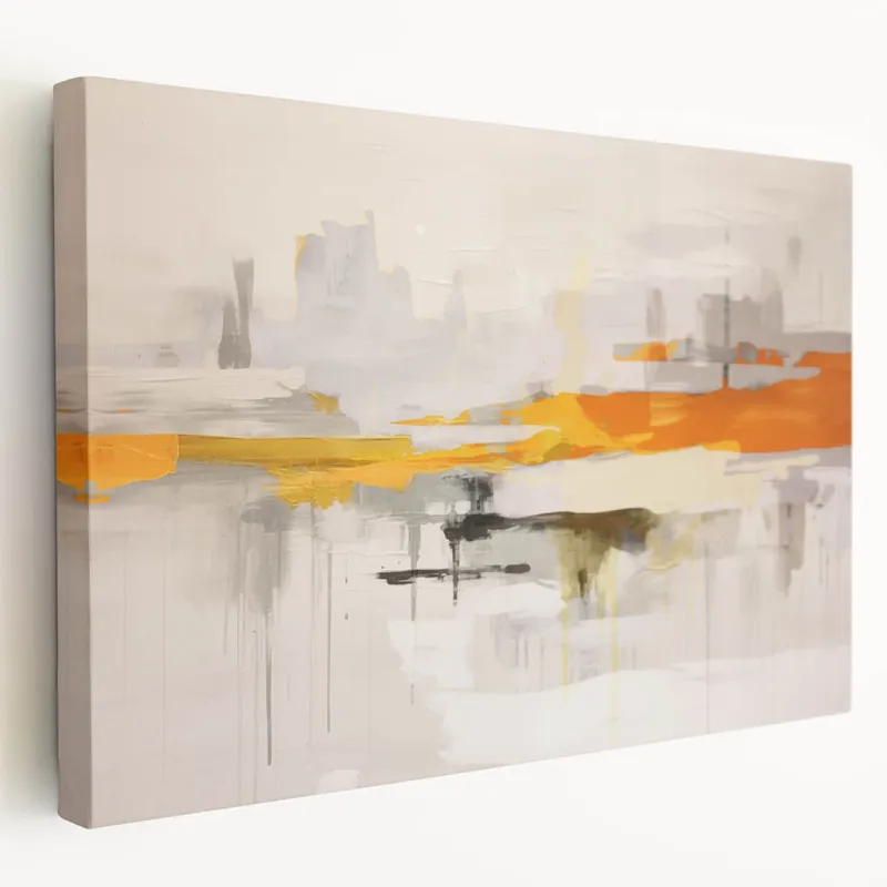 Vibrant Strokes and Lines Abstract Art - Dynamic Orange and Grey Canvas Flash Sale