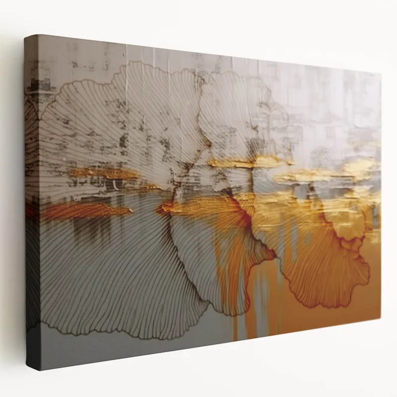 Golden Floral Abstract Art - Modern Line and Brush Strokes Canvas Weekend Sale