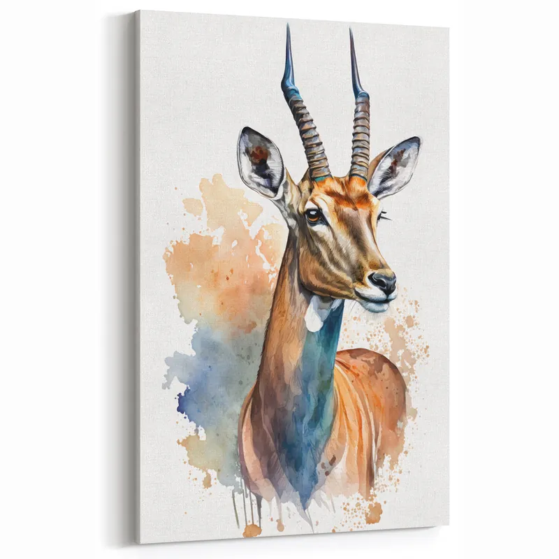 Secure Checkout Watercolor Antelope Portrait – Vibrant Wildlife Canvas Art