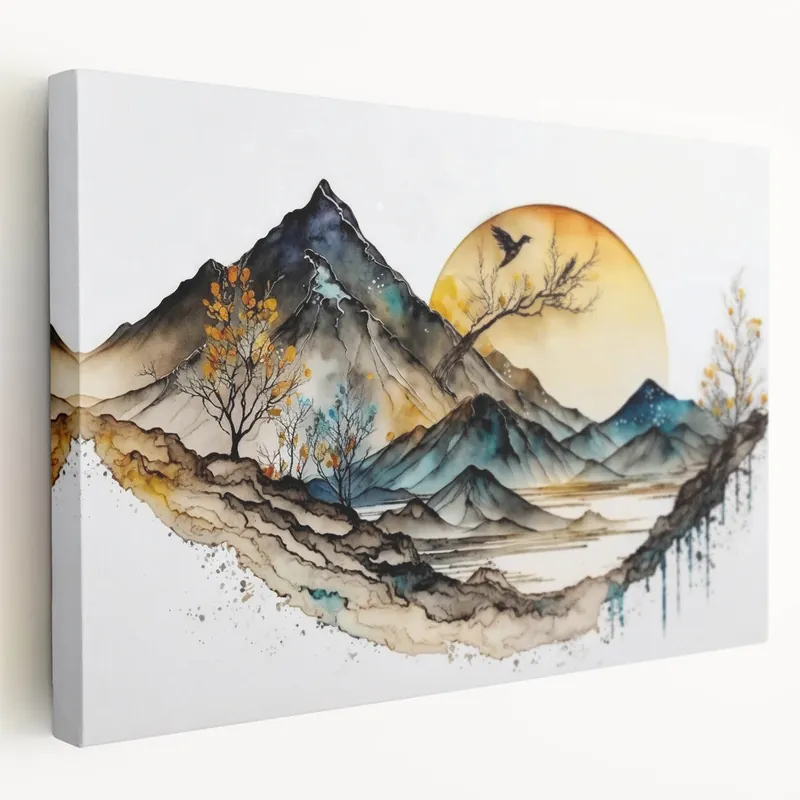 Worldwide Shipping Serene Mountain Office Wall Art – Modern Corporate Wall Decor