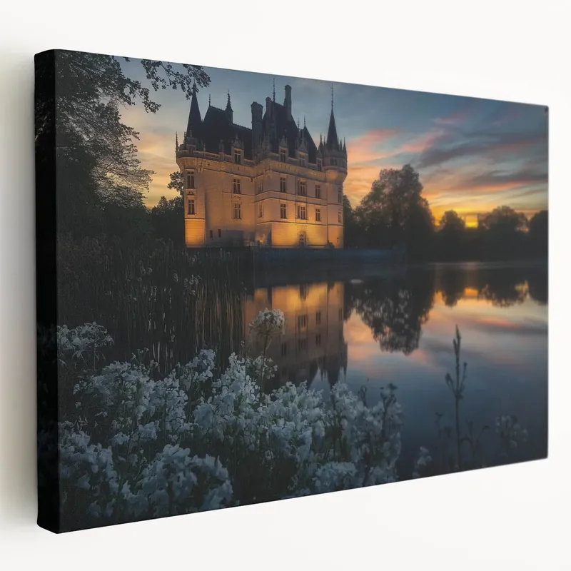 Sunset Castle Wall Art – Elegant Reflection in Golden Evening Prints Luxury