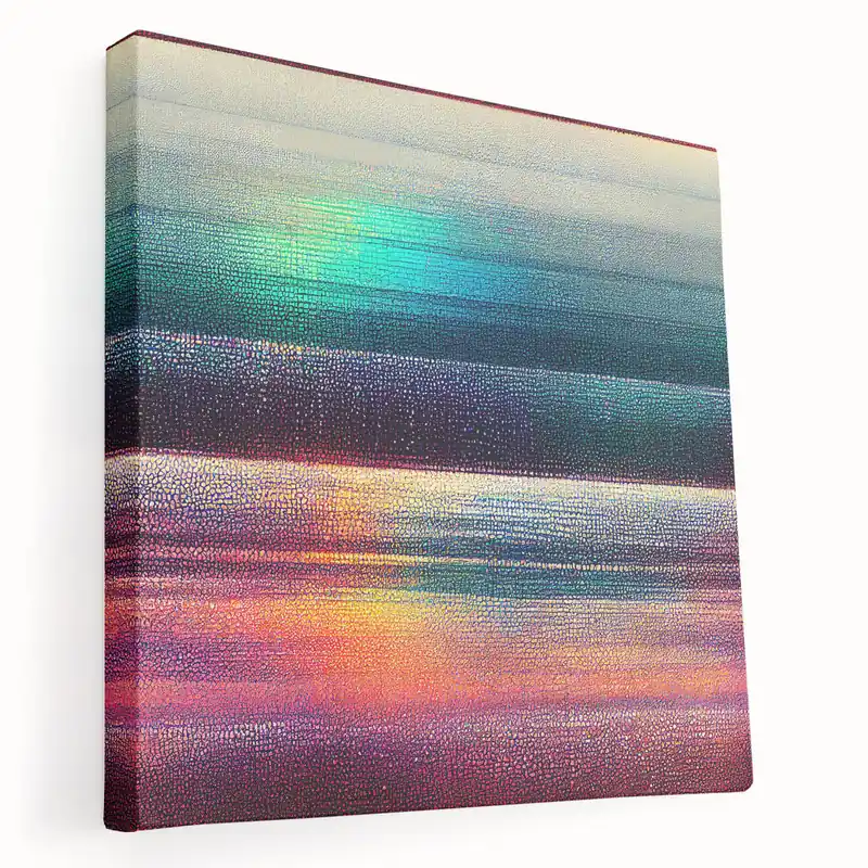 Vibrant Mosaic Abstract Art - Teal, Purple, and Sunset Stripes Canvas Limited Edition