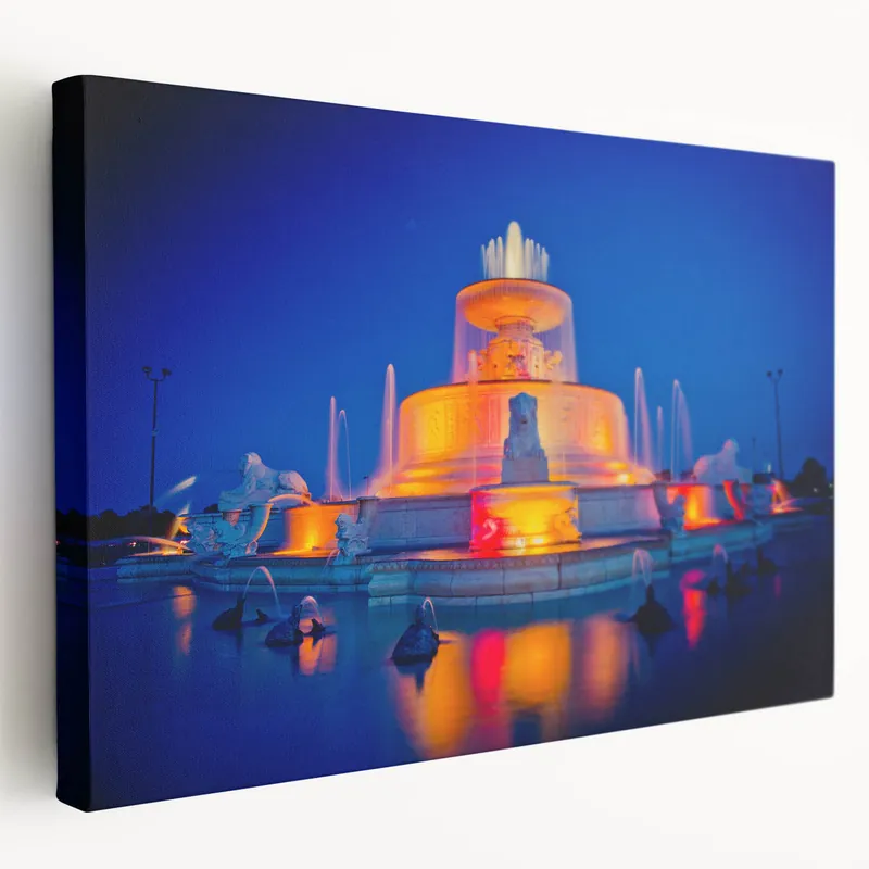 Vibrant Detroit Fountain Night Photography – Colorful Cityscape Wall Art Bargain