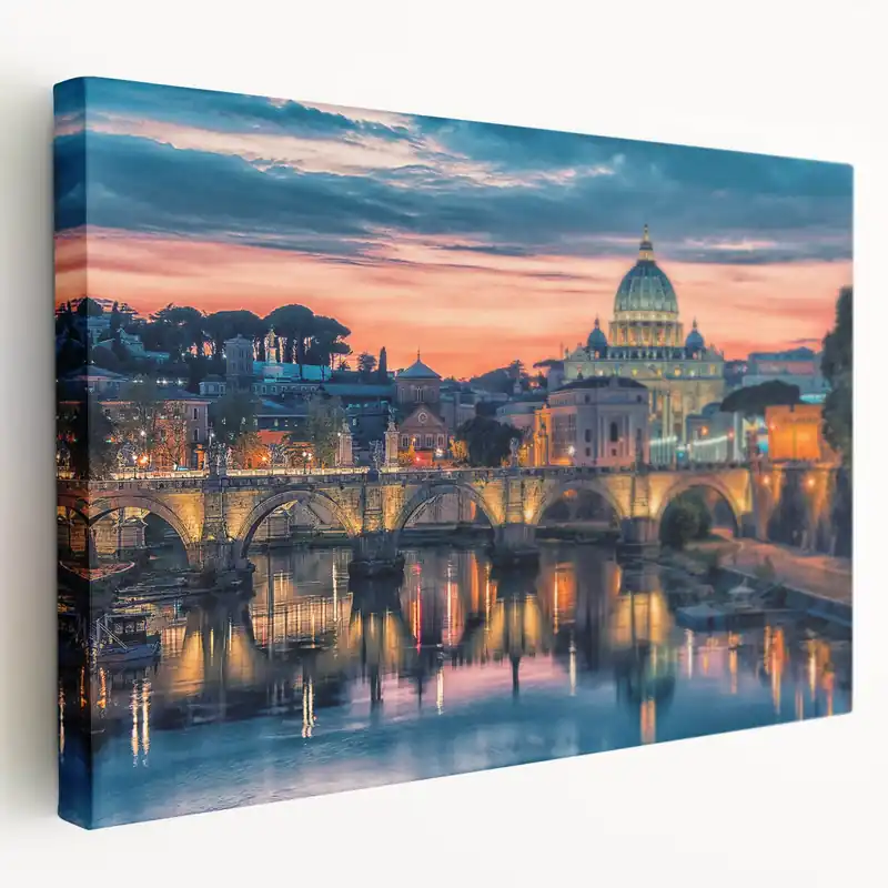 While Supplies Last Ancient Rome Art - Vatican City Sunset Over Tiber River Canvas Print