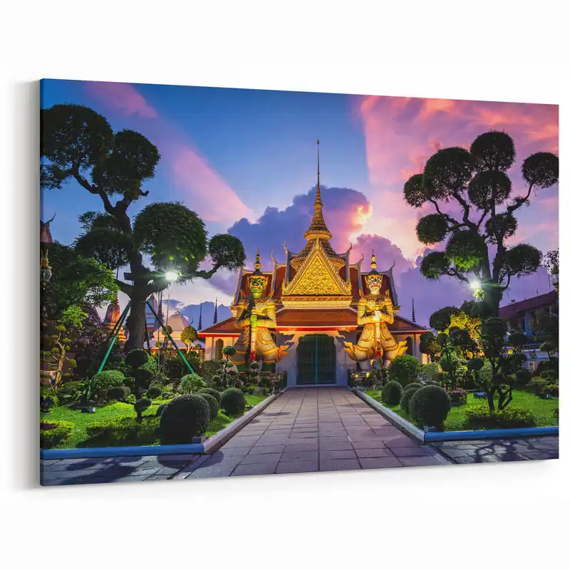 Sunset Over Bangkok Temple - Majestic Twilight Canvas Art Secure Checkout