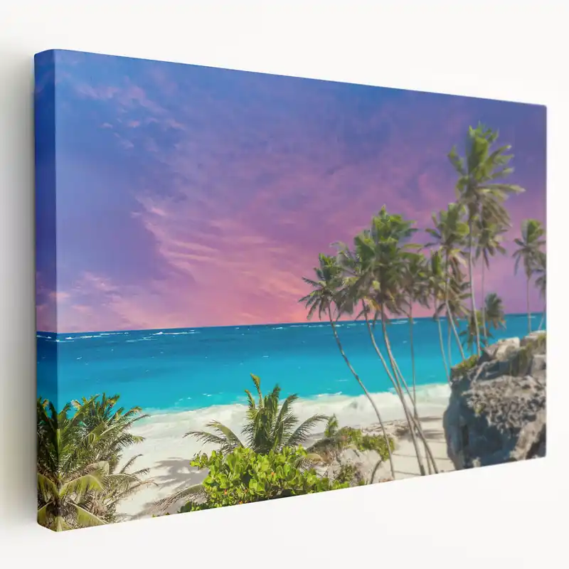 Tropical Island Prints – Vibrant Beach and Palm Trees, Barbados Wall Art Wholesale
