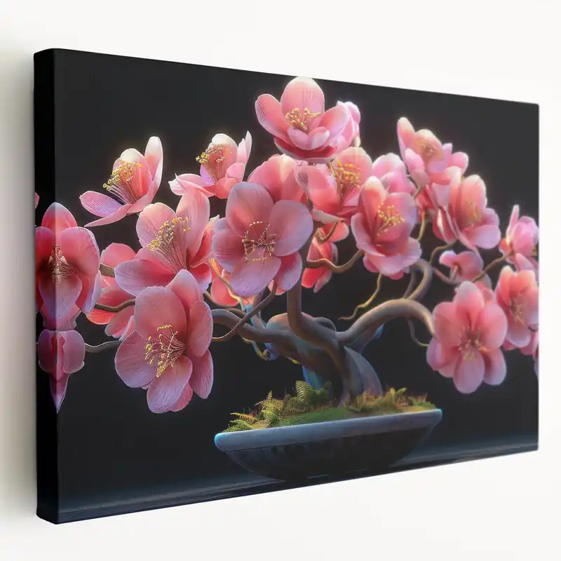 Vibrant Pink Blossom Bonsai Tree Wall Art - Zen-Inspired Canvas Decor Place Order