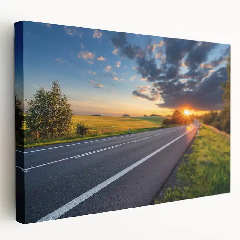 Sunset Road Trip Photography - Scenic Country Highway Wall Art Decor Best Choice
