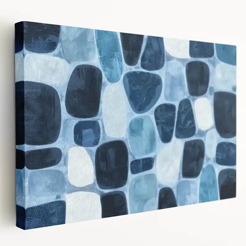 Textured Abstract Geometric Wall Art – Blue Modern Stone Pattern New Release