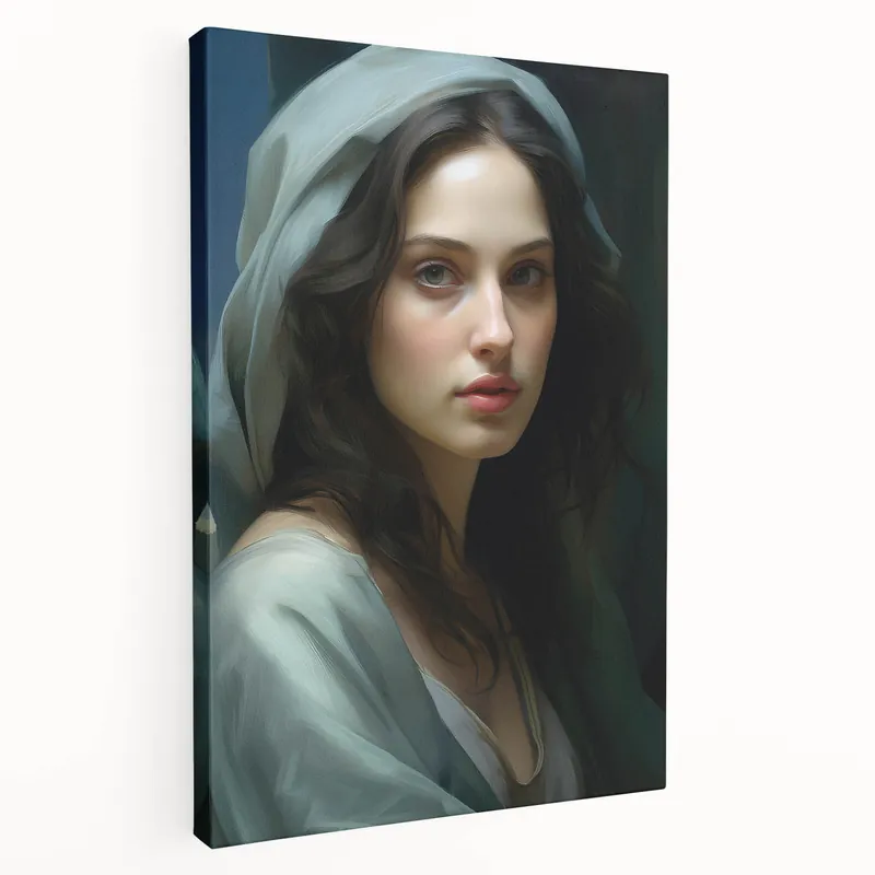 Vintage Portrait Art – Elegant Woman in Soft Draped Hood Wall Print Mega Sale