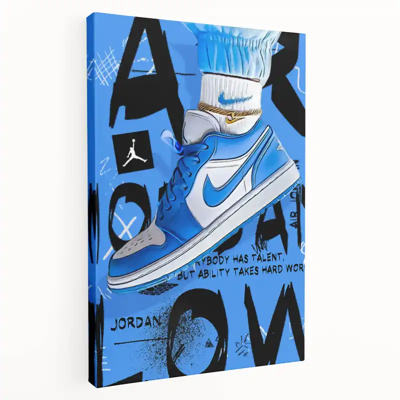 Worldwide Shipping Air Jordan Pop Art Wall Art - Bold Blue Sneaker Canvas Print
