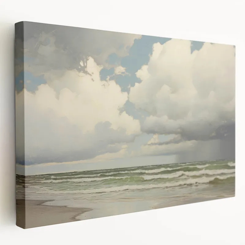 Vintage Landscape Art - Dramatic Clouds and Waves at the Beach Trusted Brand