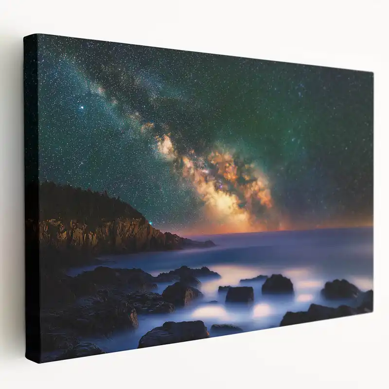 Time-Limited Milky Way Coastal Cliffs Canvas Art – Majestic Night Landscape Painting