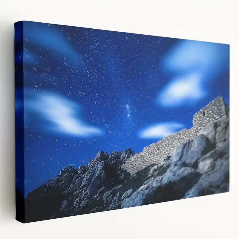 Starry Night Rocky Cliffs Canvas Art – Ethereal Night Landscape Painting Top Rated