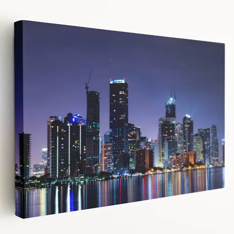 Super Sale Miami Night Skyline Art – Vibrant Cityscape Canvas for Home Decor