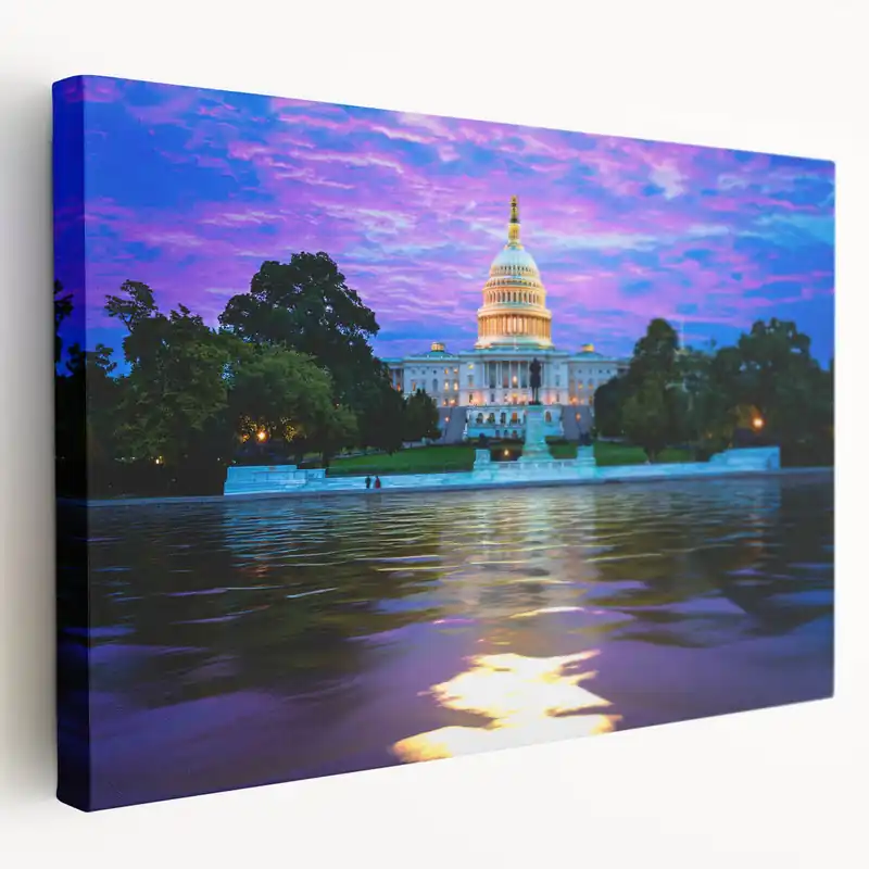 Washington DC Landmark Print - Capitol Building Twilight Reflection Art Direct From Factory