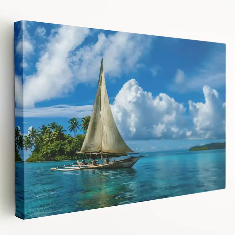 Traditional Micronesian Sailboat Art – Pacific Ocean Print Express Delivery