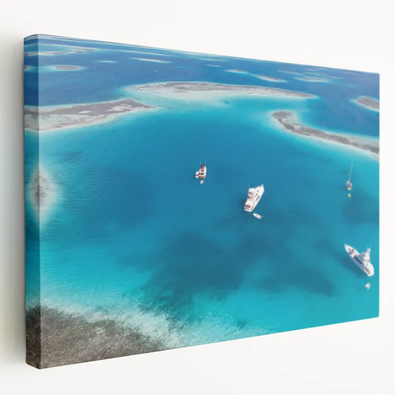 Venezuelan Photography Art - Aerial View of Boats on Turquoise Waters Free Returns