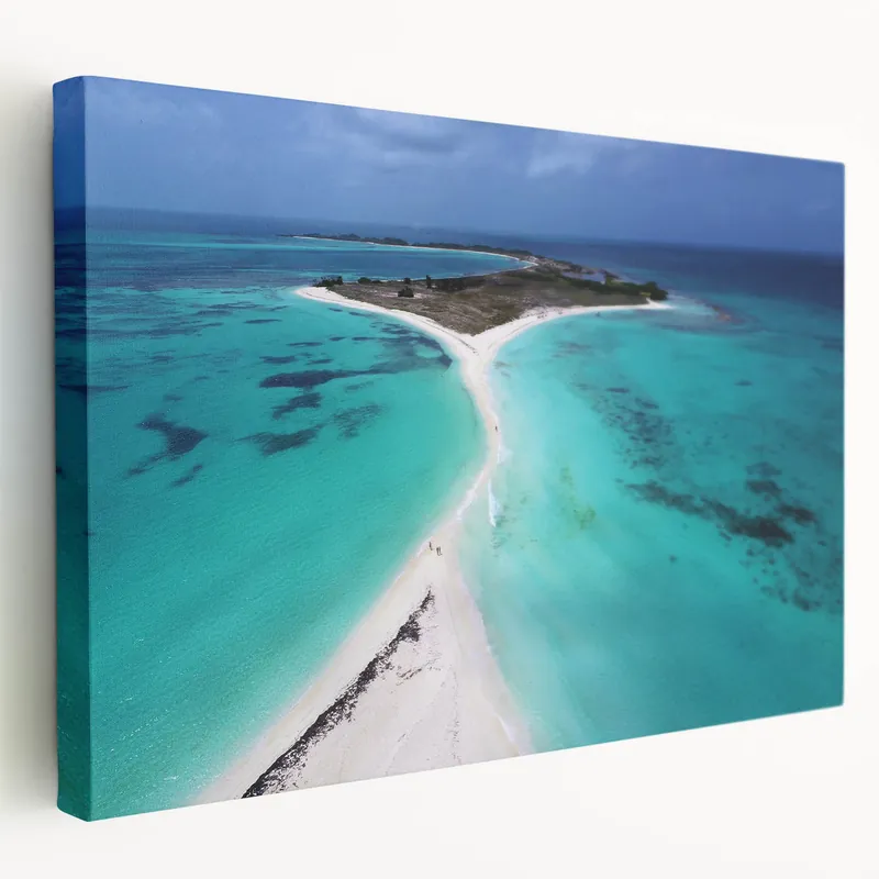 Venezuelan Beach Wall Art - Aerial View of Crystal-Clear Waters and Sandbar Certified