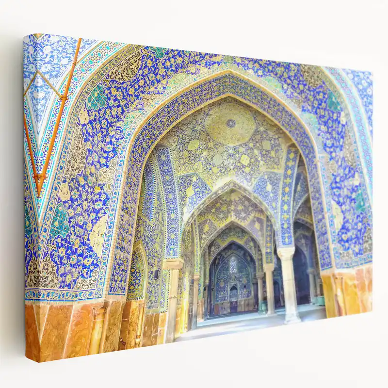Secure Checkout Iranian Landscape Art - Persian Mosque Tile Design with Gold Accents