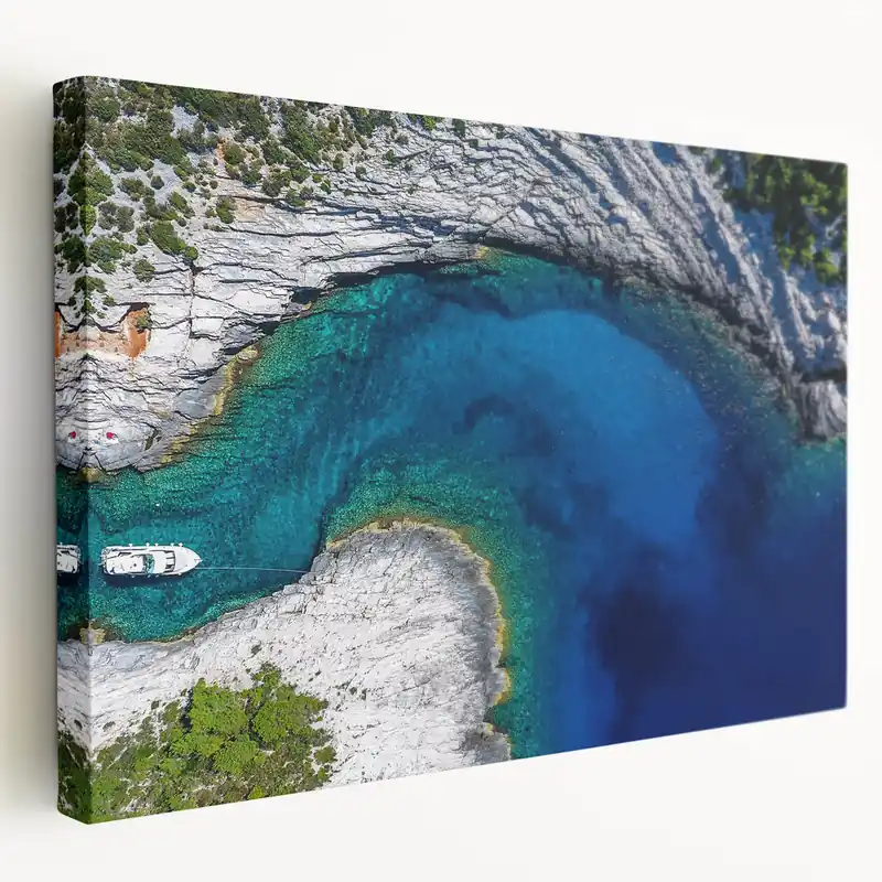 Adriatic Coast Art - Aerial View of Croatian Cove Print Reduced Price