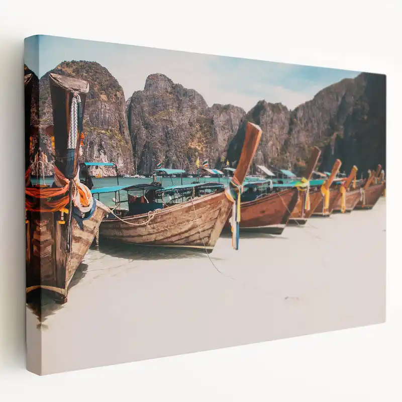 Thai Traditional Boats - Limestone Cliffs Beach Canvas Print Bulk Order