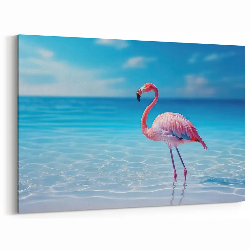 Fan Favorite Beach Paradise Prints – Flamingo in Shallow Turquoise Water on Aruba Coast