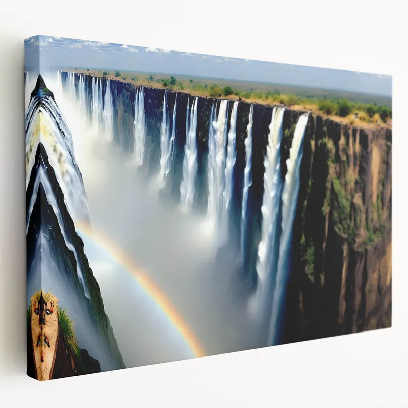 Zambia Wall Art - Majestic Waterfall and Rainbow Canvas Print Final Sale