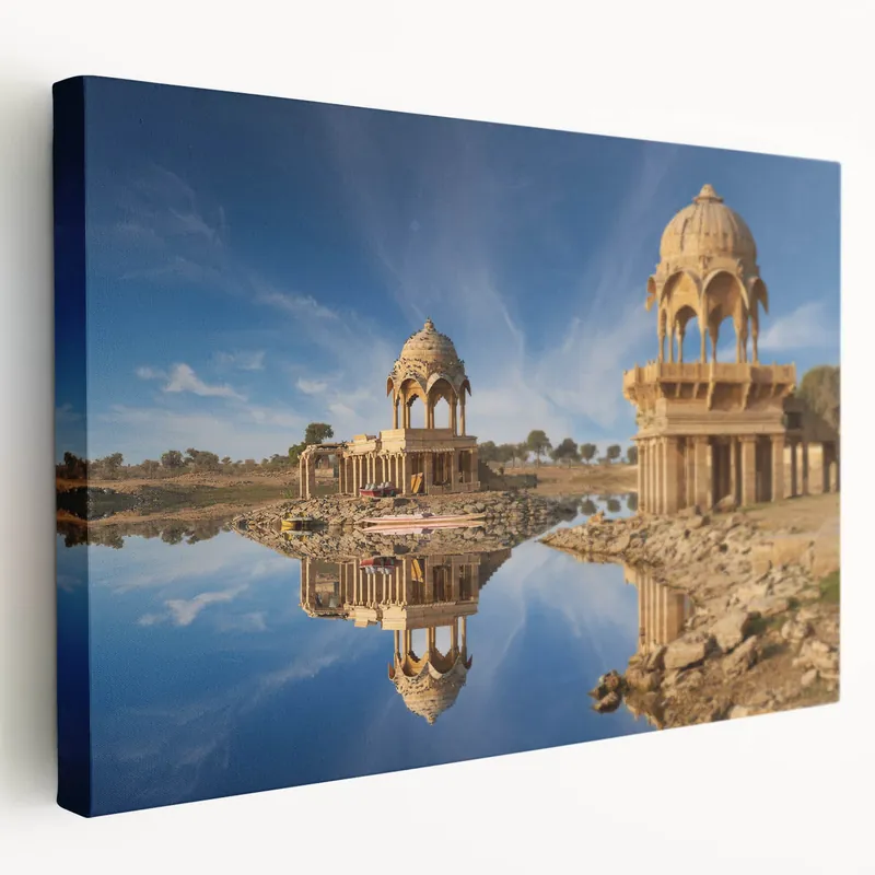 Wholesale India Wall Art - Scenic Jaisalmer Lake Prints Framed Indian Landscape Decor