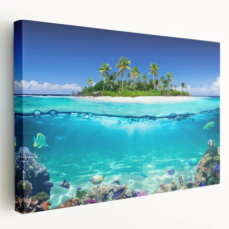 Exotic Island and Coral Reef in Seychelles - Tropical Ocean Art Print Price Cut