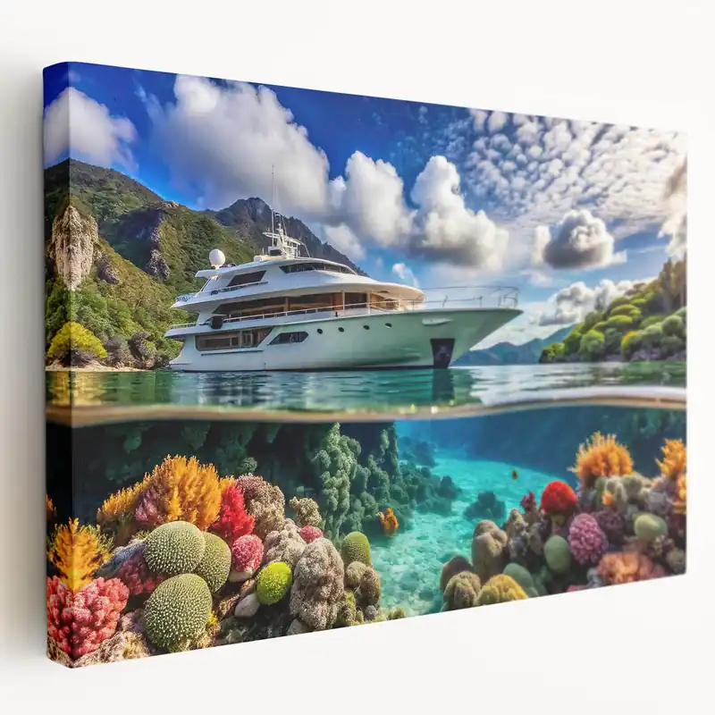 Luxury Yacht and Coral Reef in Seychelles - Ocean Paradise Art Print Best Choice