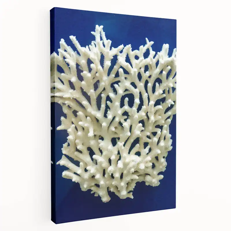 White Coral Reef on Deep Blue – Marine Plants Art for Coastal Decor In Demand