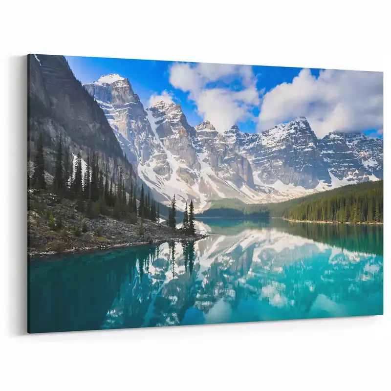 Alberta Photography Wall Art - Serene Moraine Lake with Majestic Rockies Seasonal Sale